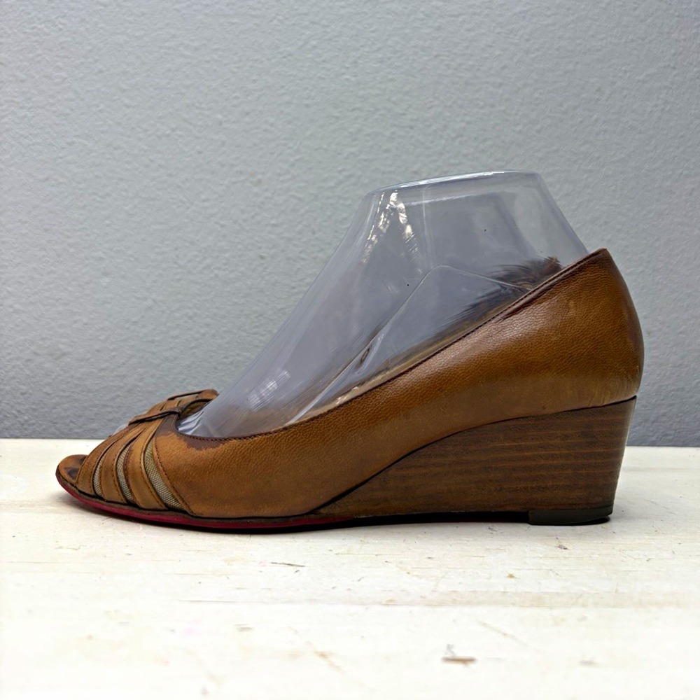 Christian Louboutin Brown Leather Peep Toe Wedge Pumps 36.5